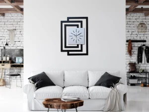 DUŻY, DEKORACYJNY, NOWOCZESNY ZEGAR ŚCIENNY,GEOMETRYCZNY, DO SALONU, MINIMALISTYCZNY, LOFT, HANDMADE, DREWNIANY,CZARNY/ BIAŁY, 43 x 60 cm, CICHY