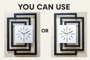 DUŻY, DEKORACYJNY, NOWOCZESNY ZEGAR ŚCIENNY,GEOMETRYCZNY, DO SALONU, MINIMALISTYCZNY, LOFT, HANDMADE, DREWNIANY,CZARNY/ BIAŁY, 43 x 60 cm, CICHY