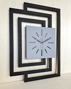 DUŻY, NOWOCZESNY ZEGAR NA ŚCIANĘ,INDUSTRIALNY, GEOMETRYCZNY, DO SALONU, MINIMALISTYCZNY, LOFT, HANDMADE, Z DREWNA, CZARNY/ SZARY, 43 x 60 cm, CICHY