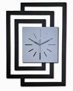 DUŻY, NOWOCZESNY ZEGAR NA ŚCIANĘ,INDUSTRIALNY, GEOMETRYCZNY, DO SALONU, MINIMALISTYCZNY, LOFT, HANDMADE, Z DREWNA, CZARNY/ SZARY, 43 x 60 cm, CICHY