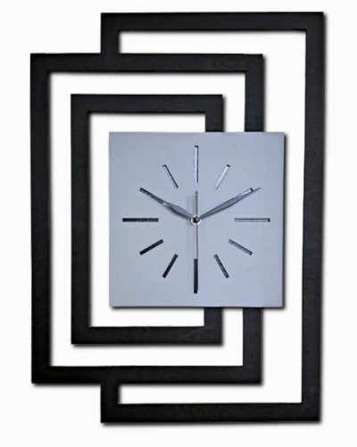 DUŻY, NOWOCZESNY ZEGAR NA ŚCIANĘ,INDUSTRIALNY, GEOMETRYCZNY, DO SALONU, MINIMALISTYCZNY, LOFT, HANDMADE, Z DREWNA, CZARNY/ SZARY, 43 x 60 cm, CICHY