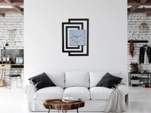 DUŻY, NOWOCZESNY ZEGAR NA ŚCIANĘ,INDUSTRIALNY, GEOMETRYCZNY, DO SALONU, MINIMALISTYCZNY, LOFT, HANDMADE, Z DREWNA, CZARNY/ SZARY, 43 x 60 cm, CICHY