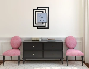 DUŻY, NOWOCZESNY ZEGAR NA ŚCIANĘ,INDUSTRIALNY, GEOMETRYCZNY, DO SALONU, MINIMALISTYCZNY, LOFT, HANDMADE, Z DREWNA, CZARNY/ SZARY, 43 x 60 cm, CICHY