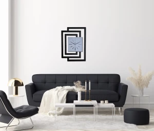 DUŻY, NOWOCZESNY ZEGAR NA ŚCIANĘ,INDUSTRIALNY, GEOMETRYCZNY, DO SALONU, MINIMALISTYCZNY, LOFT, HANDMADE, Z DREWNA, CZARNY/ SZARY, 43 x 60 cm, CICHY