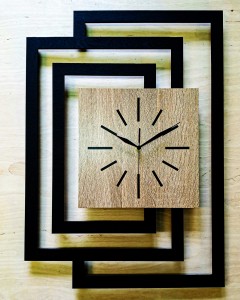 DUŻY, NOWOCZESNY OZDOBNY ZEGAR ŚCIENNY, INDUSTRIALNY, GEOMETRYCZNY, DO SALONU, MINIMALISTYCZNY, LOFT, HANDMADE, DREWNIANY, CZARNY/ DĄB SONOMA, CICHY