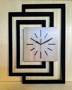 DUŻY, NOWOCZESNY OZDOBNY ZEGAR ŚCIENNY, INDUSTRIALNY, GEOMETRYCZNY, DO SALONU, MINIMALISTYCZNY, LOFT, HANDMADE, DREWNIANY, CZARNY/ DĄB SONOMA, CICHY