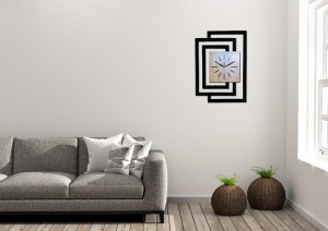 DUŻY, NOWOCZESNY OZDOBNY ZEGAR ŚCIENNY, INDUSTRIALNY, GEOMETRYCZNY, DO SALONU, MINIMALISTYCZNY, LOFT, HANDMADE, DREWNIANY, CZARNY/ DĄB SONOMA, CICHY