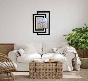 DUŻY, NOWOCZESNY OZDOBNY ZEGAR ŚCIENNY, INDUSTRIALNY, GEOMETRYCZNY, DO SALONU, MINIMALISTYCZNY, LOFT, HANDMADE, DREWNIANY, CZARNY/ DĄB SONOMA, CICHY