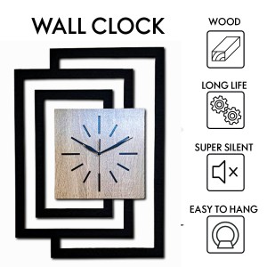DUŻY, NOWOCZESNY OZDOBNY ZEGAR ŚCIENNY, INDUSTRIALNY, GEOMETRYCZNY, DO SALONU, MINIMALISTYCZNY, LOFT, HANDMADE, DREWNIANY, CZARNY/ DĄB SONOMA, CICHY