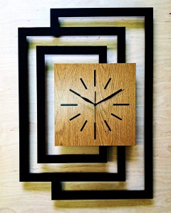 DUŻY, NOWOCZESNY, OZDOBNY ZEGAR ŚCIENNY, INDUSTRIALNY, GEOMETRYCZNY, DO SALONU, MINIMALISTYCZNY, LOFT, HANDMADE, DREWNIANY, CZARNY/ DĄB ZŁOTY, CICHY