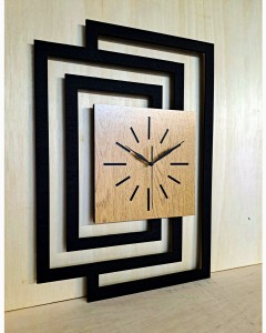 DUŻY, NOWOCZESNY, OZDOBNY ZEGAR ŚCIENNY, INDUSTRIALNY, GEOMETRYCZNY, DO SALONU, MINIMALISTYCZNY, LOFT, HANDMADE, DREWNIANY, CZARNY/ DĄB ZŁOTY, CICHY
