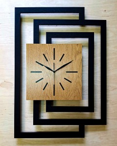 DUŻY, NOWOCZESNY, OZDOBNY ZEGAR ŚCIENNY, INDUSTRIALNY, GEOMETRYCZNY, DO SALONU, MINIMALISTYCZNY, LOFT, HANDMADE, DREWNIANY, CZARNY/ DĄB ZŁOTY, CICHY