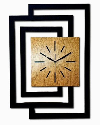 DUŻY, NOWOCZESNY, OZDOBNY ZEGAR ŚCIENNY, INDUSTRIALNY, GEOMETRYCZNY, DO SALONU, MINIMALISTYCZNY, LOFT, HANDMADE, DREWNIANY, CZARNY/ DĄB ZŁOTY, CICHY