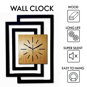 DUŻY, NOWOCZESNY, OZDOBNY ZEGAR ŚCIENNY, INDUSTRIALNY, GEOMETRYCZNY, DO SALONU, MINIMALISTYCZNY, LOFT, HANDMADE, DREWNIANY, CZARNY/ DĄB ZŁOTY, CICHY