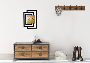 DUŻY, NOWOCZESNY, OZDOBNY ZEGAR ŚCIENNY, INDUSTRIALNY, GEOMETRYCZNY, DO SALONU, MINIMALISTYCZNY, LOFT, HANDMADE, DREWNIANY, CZARNY/ DĄB ZŁOTY, CICHY