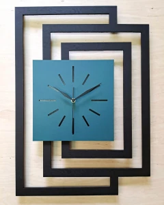 DUŻY, NOWOCZESNY, OZDOBNY ZEGAR ŚCIENNY, INDUSTRIALNY, GEOMETRYCZNY, DO SALONU, MINIMALISTYCZNY, LOFT, HANDMADE, DREWNIANY, CZARNY/CIEMNO ZIELONY, CICHY