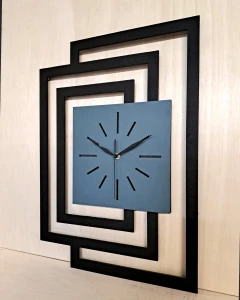 DUŻY, NOWOCZESNY, OZDOBNY ZEGAR ŚCIENNY, INDUSTRIALNY, GEOMETRYCZNY, DO SALONU, MINIMALISTYCZNY, LOFT, HANDMADE, DREWNIANY, CZARNY/CIEMNO ZIELONY, CICHY
