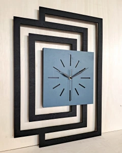 DUŻY, NOWOCZESNY, OZDOBNY ZEGAR ŚCIENNY, INDUSTRIALNY, GEOMETRYCZNY, DO SALONU, MINIMALISTYCZNY, LOFT, HANDMADE, DREWNIANY, CZARNY/CIEMNO ZIELONY, CICHY
