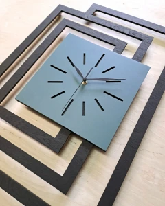 DUŻY, NOWOCZESNY, OZDOBNY ZEGAR ŚCIENNY, INDUSTRIALNY, GEOMETRYCZNY, DO SALONU, MINIMALISTYCZNY, LOFT, HANDMADE, DREWNIANY, CZARNY/CIEMNO ZIELONY, CICHY