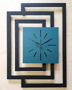 DUŻY, NOWOCZESNY, OZDOBNY ZEGAR ŚCIENNY, INDUSTRIALNY, GEOMETRYCZNY, DO SALONU, MINIMALISTYCZNY, LOFT, HANDMADE, DREWNIANY, CZARNY/CIEMNO ZIELONY, CICHY