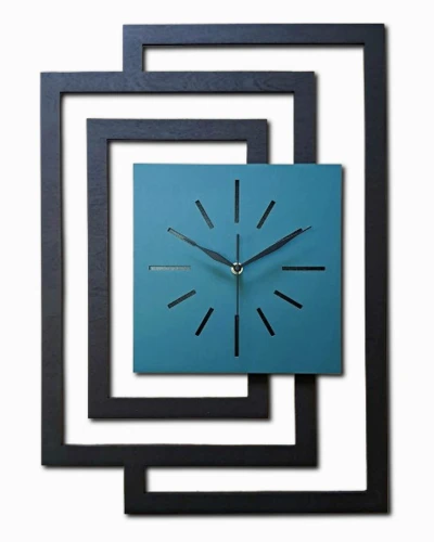 DUŻY, NOWOCZESNY, OZDOBNY ZEGAR ŚCIENNY, INDUSTRIALNY, GEOMETRYCZNY, DO SALONU, MINIMALISTYCZNY, LOFT, HANDMADE, DREWNIANY, CZARNY/CIEMNO ZIELONY, CICHY