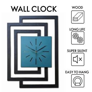 DUŻY, NOWOCZESNY, OZDOBNY ZEGAR ŚCIENNY, INDUSTRIALNY, GEOMETRYCZNY, DO SALONU, MINIMALISTYCZNY, LOFT, HANDMADE, DREWNIANY, CZARNY/CIEMNO ZIELONY, CICHY