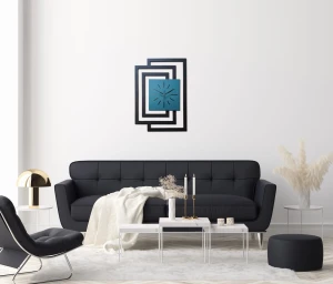DUŻY, NOWOCZESNY, OZDOBNY ZEGAR ŚCIENNY, INDUSTRIALNY, GEOMETRYCZNY, DO SALONU, MINIMALISTYCZNY, LOFT, HANDMADE, DREWNIANY, CZARNY/CIEMNO ZIELONY, CICHY