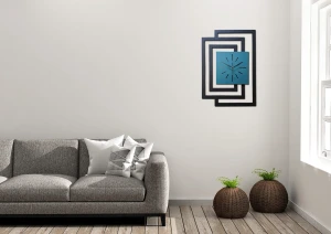 DUŻY, NOWOCZESNY, OZDOBNY ZEGAR ŚCIENNY, INDUSTRIALNY, GEOMETRYCZNY, DO SALONU, MINIMALISTYCZNY, LOFT, HANDMADE, DREWNIANY, CZARNY/CIEMNO ZIELONY, CICHY