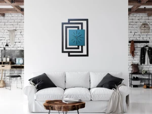 DUŻY, NOWOCZESNY, OZDOBNY ZEGAR ŚCIENNY, INDUSTRIALNY, GEOMETRYCZNY, DO SALONU, MINIMALISTYCZNY, LOFT, HANDMADE, DREWNIANY, CZARNY/CIEMNO ZIELONY, CICHY