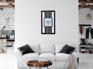 DUŻY, DEKORACYJNY, NOWOCZESNY ZEGAR ŚCIENNY, LAMELE, GEOMETRYCZNY, DO SALONU, MINIMALISTYCZNY, LOFT, HANDMADE, DREWNO, 35 x 60 cm, PIONOWY, CZARNY/ BIAŁY