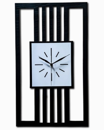 DUŻY, DEKORACYJNY, NOWOCZESNY ZEGAR ŚCIENNY, LAMELE, GEOMETRYCZNY, DO SALONU, MINIMALISTYCZNY, LOFT, HANDMADE, DREWNO, 35 x 60 cm, PIONOWY, CZARNY/ BIAŁY