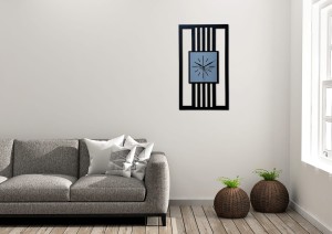 DUŻY, MINIMALISTYCZNY, NOWOCZESNY ZEGAR ŚCIENNY, LAMELE, INDUSTRIALNY, GEOMETRYCZNY, DO SALONU, MINIMALISTYCZNY, LOFT, HANDMADE, DREWNIANY, 35 x 60 cm, PIONOWY, CZARNY/ SZARY, CICHY