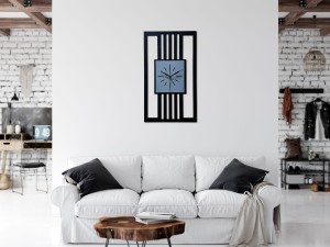 DUŻY, MINIMALISTYCZNY, NOWOCZESNY ZEGAR ŚCIENNY, LAMELE, INDUSTRIALNY, GEOMETRYCZNY, DO SALONU, MINIMALISTYCZNY, LOFT, HANDMADE, DREWNIANY, 35 x 60 cm, PIONOWY, CZARNY/ SZARY, CICHY