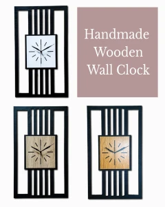 DUŻY, MINIMALISTYCZNY, NOWOCZESNY ZEGAR ŚCIENNY, LAMELE, INDUSTRIALNY, GEOMETRYCZNY, DO SALONU, MINIMALISTYCZNY, LOFT, HANDMADE, DREWNIANY, 35 x 60 cm, PIONOWY, CZARNY/ DĄB SONOMA, CICHY