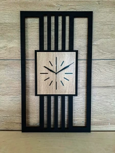 DUŻY, MINIMALISTYCZNY, NOWOCZESNY ZEGAR ŚCIENNY, LAMELE, INDUSTRIALNY, GEOMETRYCZNY, DO SALONU, MINIMALISTYCZNY, LOFT, HANDMADE, DREWNIANY, 35 x 60 cm, PIONOWY, CZARNY/ DĄB SONOMA, CICHY
