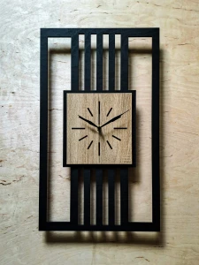 DUŻY, MINIMALISTYCZNY, NOWOCZESNY ZEGAR ŚCIENNY, LAMELE, INDUSTRIALNY, GEOMETRYCZNY, DO SALONU, MINIMALISTYCZNY, LOFT, HANDMADE, DREWNIANY, 35 x 60 cm, PIONOWY, CZARNY/ DĄB SONOMA, CICHY