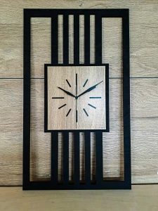 DUŻY, MINIMALISTYCZNY, NOWOCZESNY ZEGAR ŚCIENNY, LAMELE, INDUSTRIALNY, GEOMETRYCZNY, DO SALONU, MINIMALISTYCZNY, LOFT, HANDMADE, DREWNIANY, 35 x 60 cm, PIONOWY, CZARNY/ DĄB SONOMA, CICHY