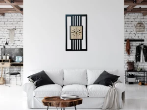 DUŻY, MINIMALISTYCZNY, NOWOCZESNY ZEGAR ŚCIENNY, LAMELE, INDUSTRIALNY, GEOMETRYCZNY, DO SALONU, MINIMALISTYCZNY, LOFT, HANDMADE, DREWNIANY, 35 x 60 cm, PIONOWY, CZARNY/ DĄB SONOMA, CICHY