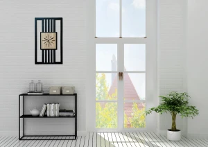 DUŻY, MINIMALISTYCZNY, NOWOCZESNY ZEGAR ŚCIENNY, LAMELE, INDUSTRIALNY, GEOMETRYCZNY, DO SALONU, MINIMALISTYCZNY, LOFT, HANDMADE, DREWNIANY, 35 x 60 cm, PIONOWY, CZARNY/ DĄB SONOMA, CICHY