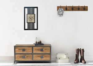 DUŻY, MINIMALISTYCZNY, NOWOCZESNY ZEGAR ŚCIENNY, LAMELE, INDUSTRIALNY, GEOMETRYCZNY, DO SALONU, MINIMALISTYCZNY, LOFT, HANDMADE, DREWNIANY, 35 x 60 cm, PIONOWY, CZARNY/ DĄB SONOMA, CICHY