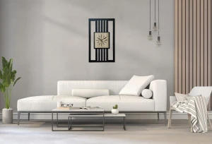 DUŻY, MINIMALISTYCZNY, NOWOCZESNY ZEGAR ŚCIENNY, LAMELE, INDUSTRIALNY, GEOMETRYCZNY, DO SALONU, MINIMALISTYCZNY, LOFT, HANDMADE, DREWNIANY, 35 x 60 cm, PIONOWY, CZARNY/ DĄB SONOMA, CICHY