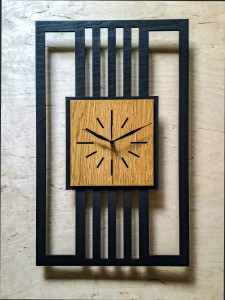 DUŻY, MINIMALISTYCZNY, NOWOCZESNY ZEGAR ŚCIENNY, LAMELE, INDUSTRIALNY, GEOMETRYCZNY, DO SALONU, MINIMALISTYCZNY, LOFT, HANDMADE, DREWNIANY, 35 x 60 cm, PIONOWY, CZARNY/ DĄB ZŁOTY, CICHY