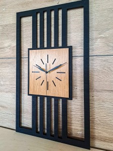 DUŻY, MINIMALISTYCZNY, NOWOCZESNY ZEGAR ŚCIENNY, LAMELE, INDUSTRIALNY, GEOMETRYCZNY, DO SALONU, MINIMALISTYCZNY, LOFT, HANDMADE, DREWNIANY, 35 x 60 cm, PIONOWY, CZARNY/ DĄB ZŁOTY, CICHY