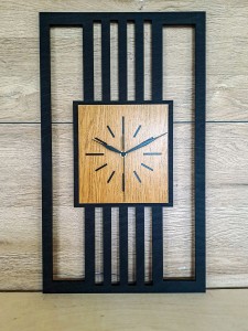 DUŻY, MINIMALISTYCZNY, NOWOCZESNY ZEGAR ŚCIENNY, LAMELE, INDUSTRIALNY, GEOMETRYCZNY, DO SALONU, MINIMALISTYCZNY, LOFT, HANDMADE, DREWNIANY, 35 x 60 cm, PIONOWY, CZARNY/ DĄB ZŁOTY, CICHY