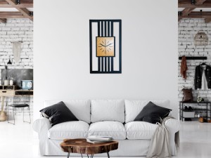 DUŻY, MINIMALISTYCZNY, NOWOCZESNY ZEGAR ŚCIENNY, LAMELE, INDUSTRIALNY, GEOMETRYCZNY, DO SALONU, MINIMALISTYCZNY, LOFT, HANDMADE, DREWNIANY, 35 x 60 cm, PIONOWY, CZARNY/ DĄB ZŁOTY, CICHY