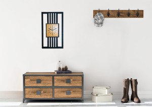 DUŻY, MINIMALISTYCZNY, NOWOCZESNY ZEGAR ŚCIENNY, LAMELE, INDUSTRIALNY, GEOMETRYCZNY, DO SALONU, MINIMALISTYCZNY, LOFT, HANDMADE, DREWNIANY, 35 x 60 cm, PIONOWY, CZARNY/ DĄB ZŁOTY, CICHY