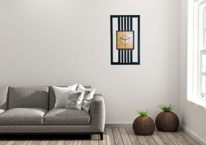 DUŻY, MINIMALISTYCZNY, NOWOCZESNY ZEGAR ŚCIENNY, LAMELE, INDUSTRIALNY, GEOMETRYCZNY, DO SALONU, MINIMALISTYCZNY, LOFT, HANDMADE, DREWNIANY, 35 x 60 cm, PIONOWY, CZARNY/ DĄB ZŁOTY, CICHY