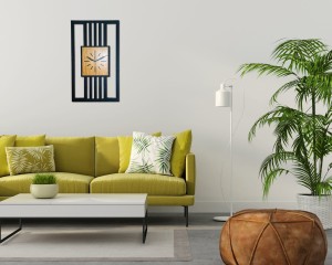 DUŻY, MINIMALISTYCZNY, NOWOCZESNY ZEGAR ŚCIENNY, LAMELE, INDUSTRIALNY, GEOMETRYCZNY, DO SALONU, MINIMALISTYCZNY, LOFT, HANDMADE, DREWNIANY, 35 x 60 cm, PIONOWY, CZARNY/ DĄB ZŁOTY, CICHY