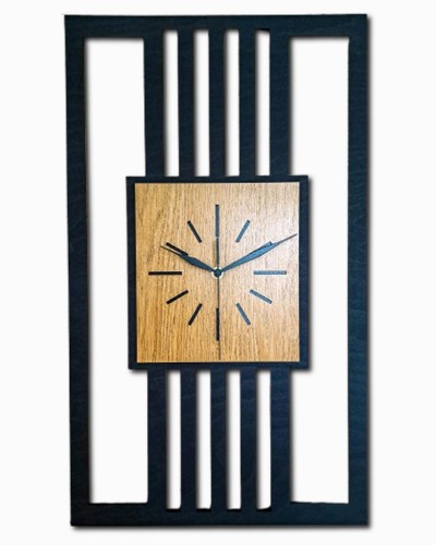 DUŻY, MINIMALISTYCZNY, NOWOCZESNY ZEGAR ŚCIENNY, LAMELE, INDUSTRIALNY, GEOMETRYCZNY, DO SALONU, MINIMALISTYCZNY, LOFT, HANDMADE, DREWNIANY, 35 x 60 cm, PIONOWY, CZARNY/ DĄB ZŁOTY, CICHY