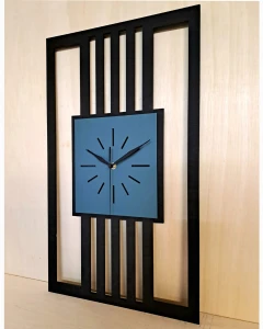 DUŻY, MINIMALISTYCZNY, NOWOCZESNY ZEGAR ŚCIENNY, LAMELE, INDUSTRIALNY, GEOMETRYCZNY, DO SALONU, MINIMALISTYCZNY, LOFT, HANDMADE, DREWNIANY, 35 x 60 cm, PIONOWY, CZARNY/ CIEMNO ZIELONY, CICHY